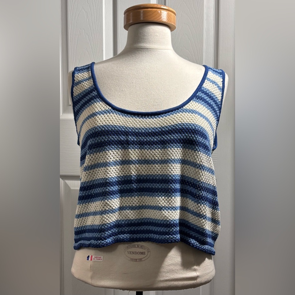Solid & Striped The Charlie Open Knit Sheer Top in Marina Blue SZ L NWT